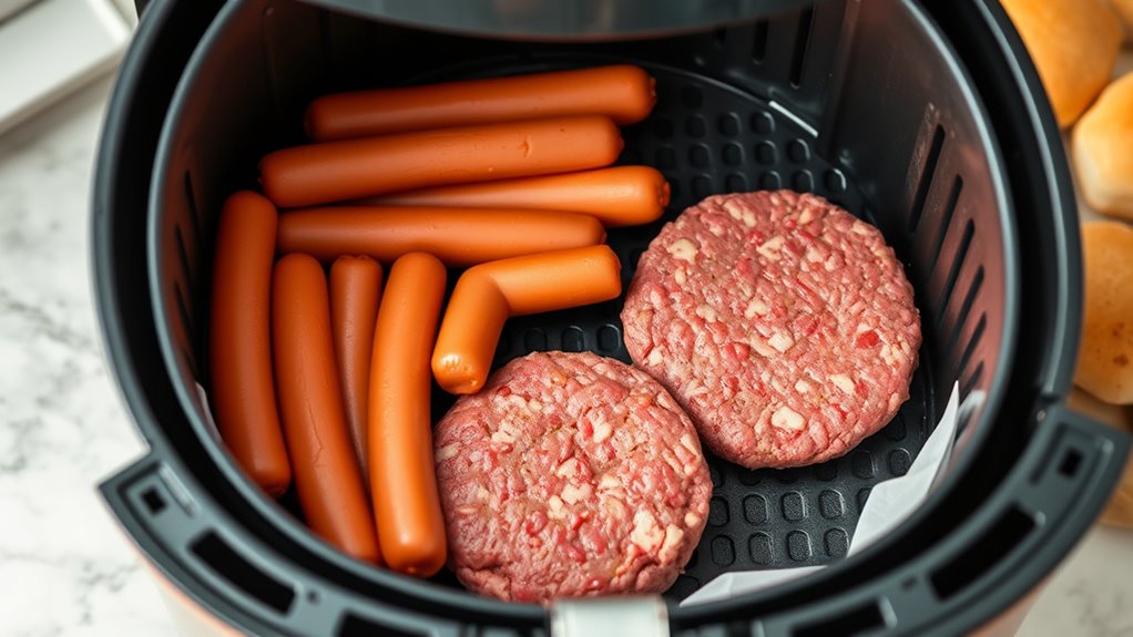 arrange hot dogs and burgers