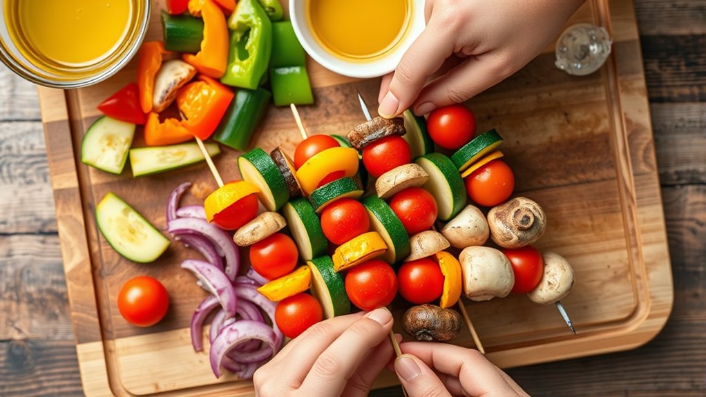 assemble colorful veggie skewers