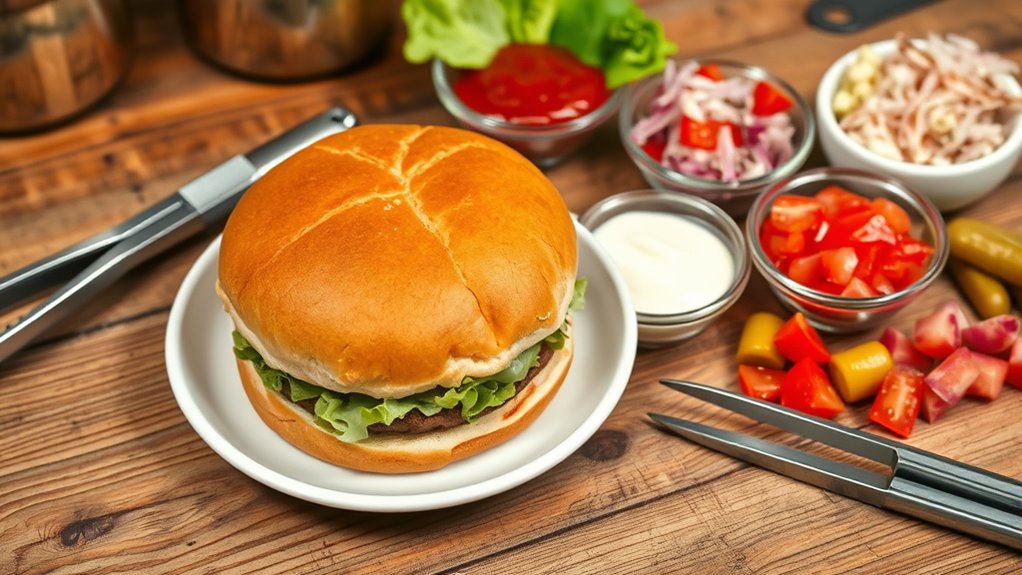 assembling buns and toppings