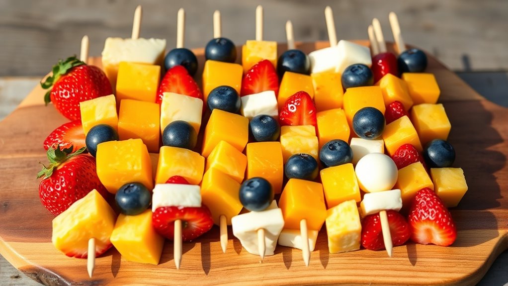 colorful fruit cheese skewers