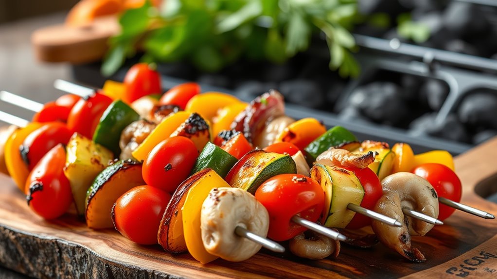grilled colorful veggie skewers