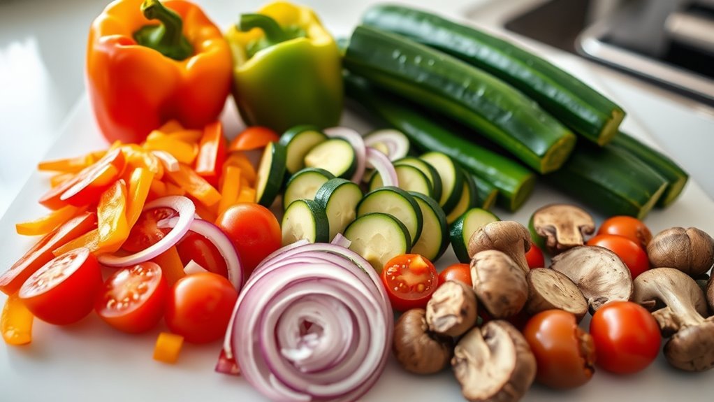 prepare vegetables evenly sliced