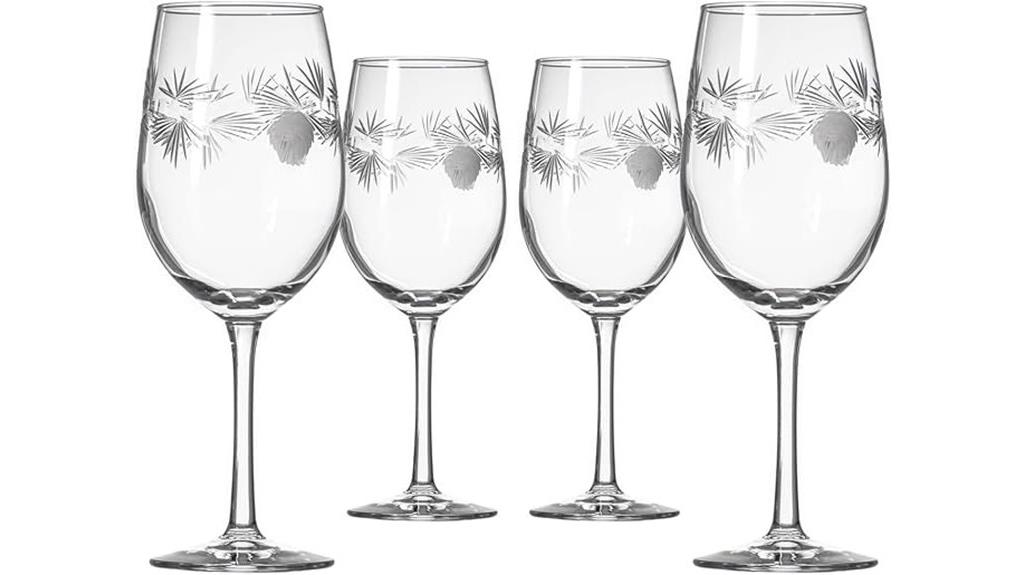 set of four icy pine wine glasses