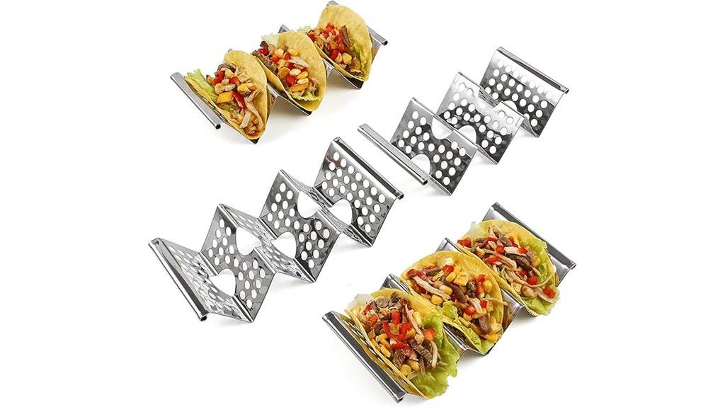 set of four stainless steel taco holders