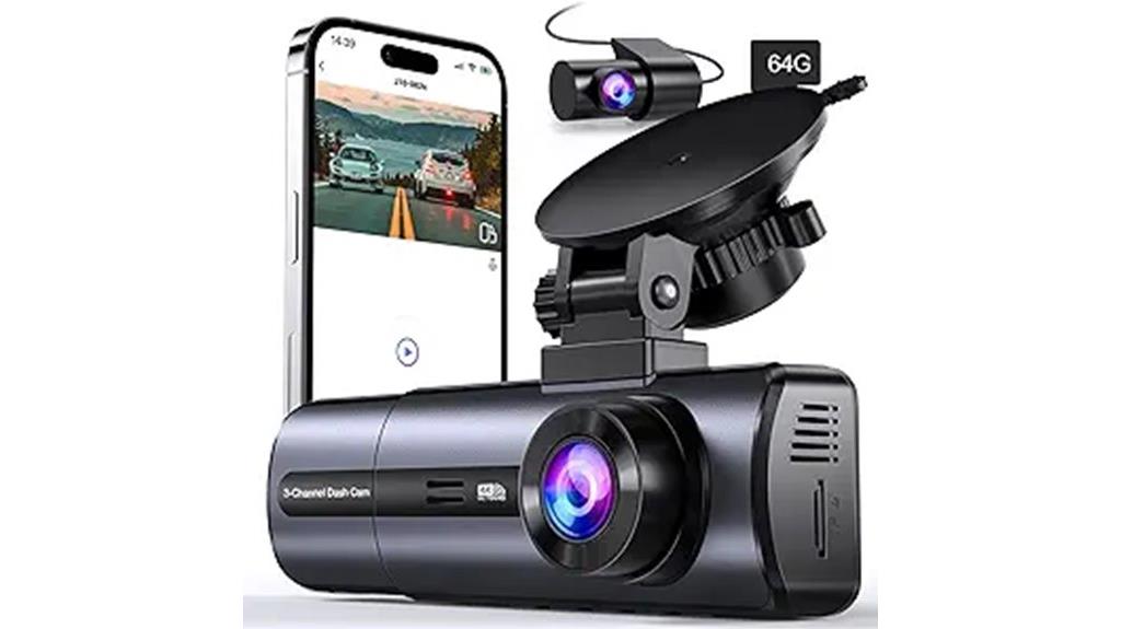 three channel 4k wifi dash cam