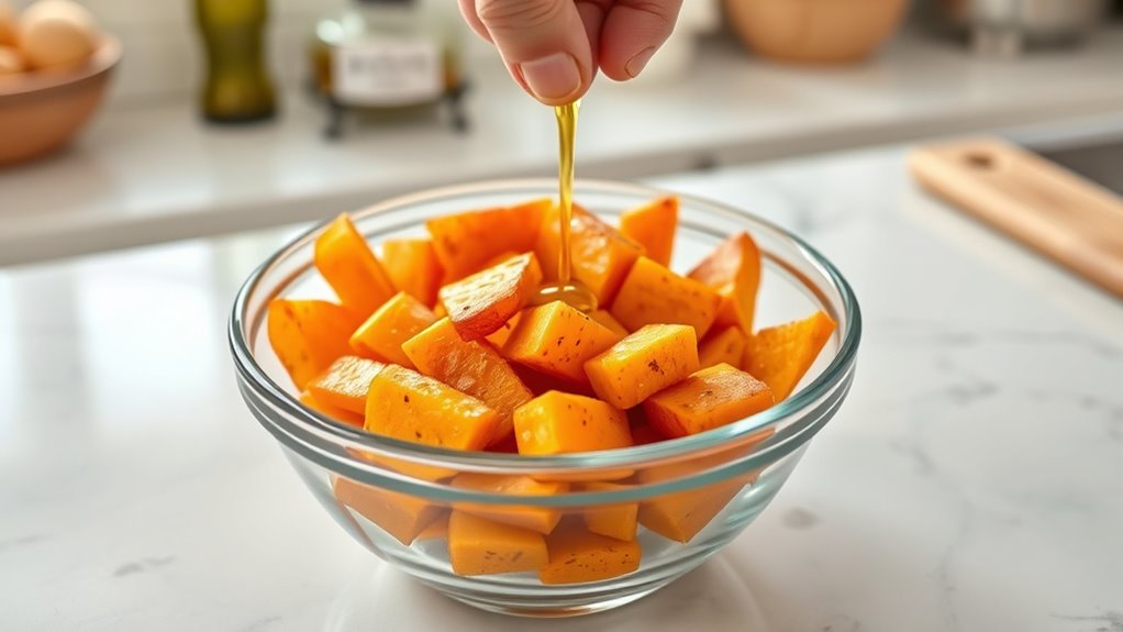 toss sweet potatoes evenly