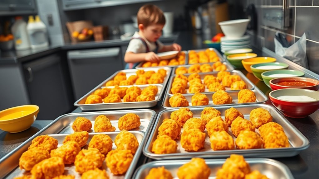 crispy nuggets with colorful sides