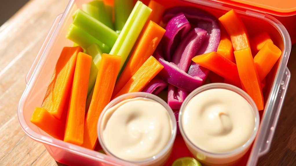 crunchy vegetables with dips