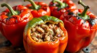 evenly cooked stuffed peppers