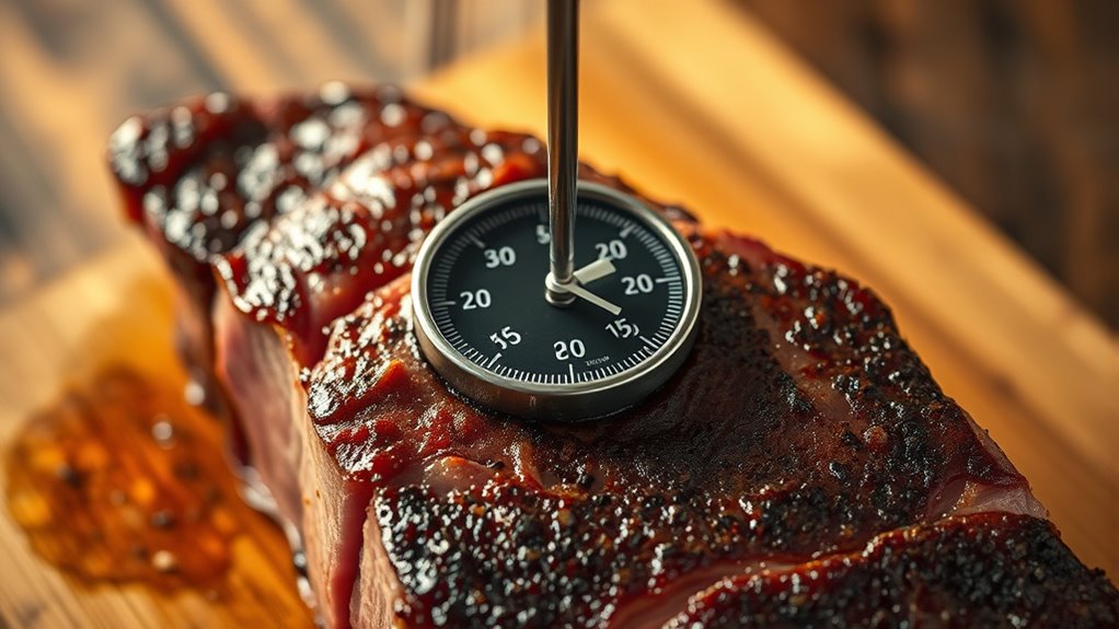 insert thermometer into meat