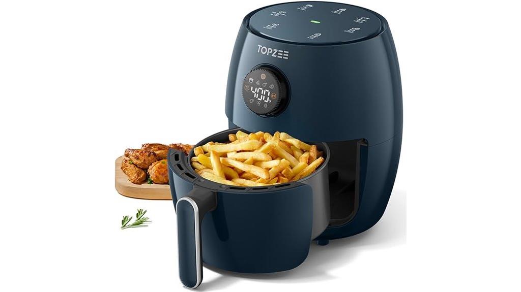 compact dark blue air fryer
