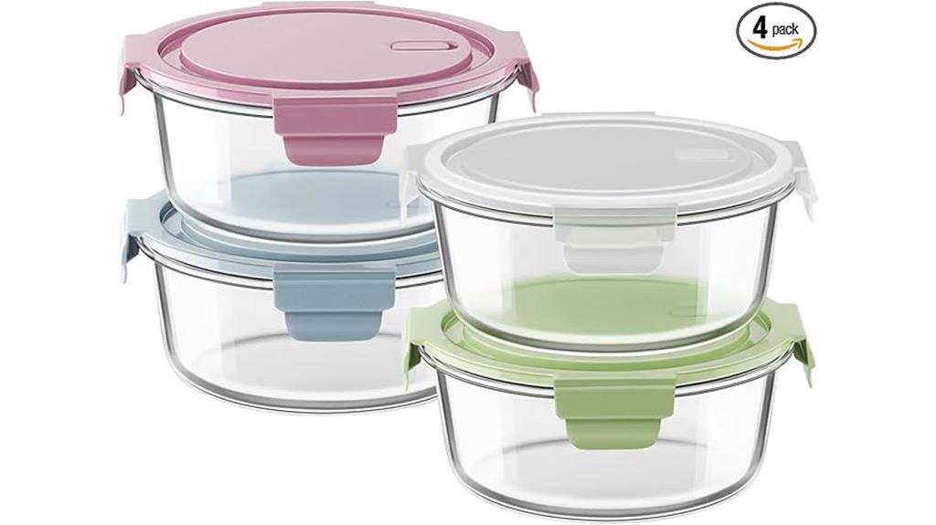 four glass food storage containers