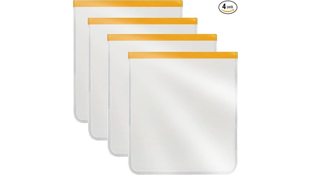 four reusable freezer bags