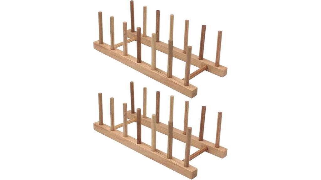 pair of bamboo dish racks
