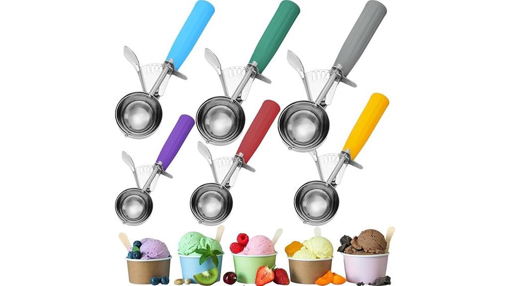 six stainless steel scoops