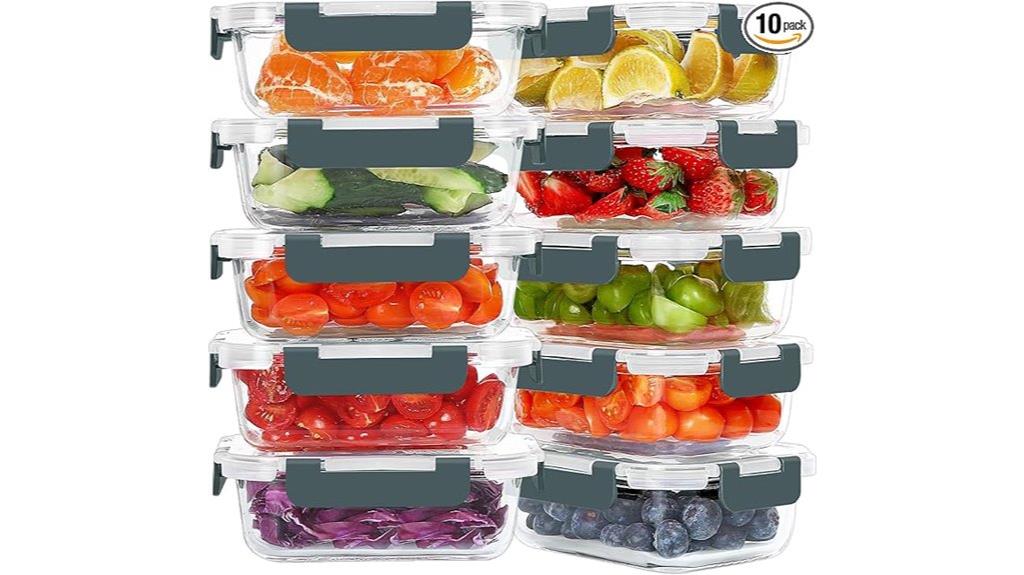 ten glass meal containers