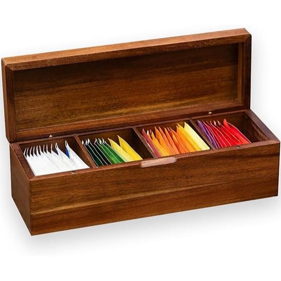 Acacia Wooden Tea Bag Organizer with 4 Compartments