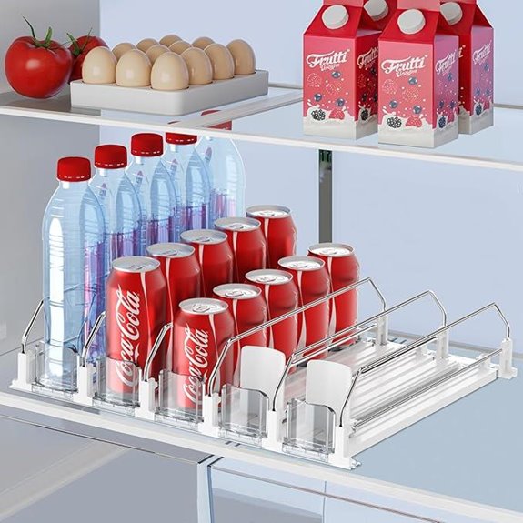 Self-Pushing Fridge Drink Organizer with Dispenser