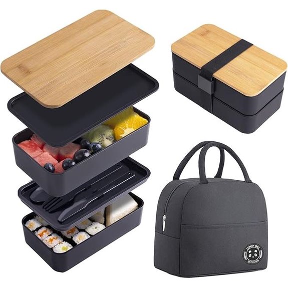Japanese Bamboo Bento Box with Utensils