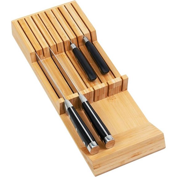 Utoplike Bamboo Knife Drawer Organizer (Fits 9 Knives)