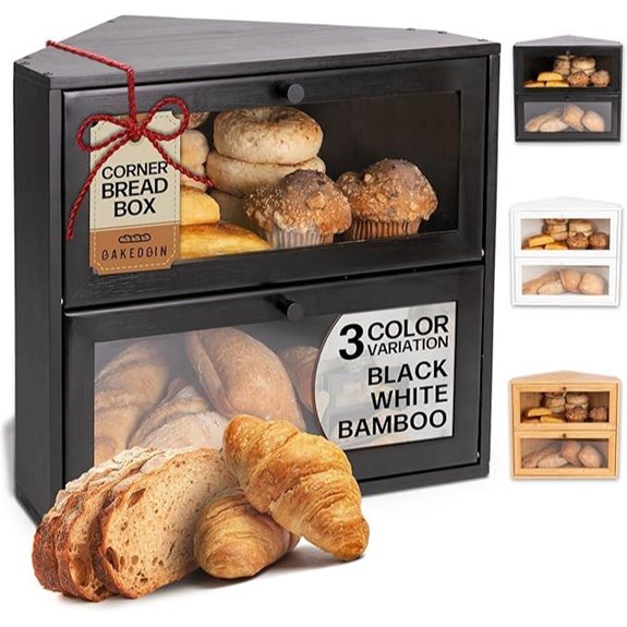 Large Black Airtight Bread Box for Kitchen Counter