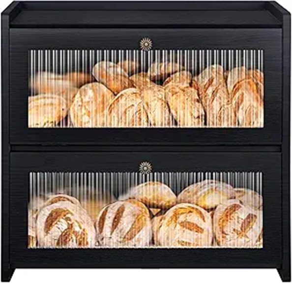 Black Wooden Bread Box for Kitchen Storage