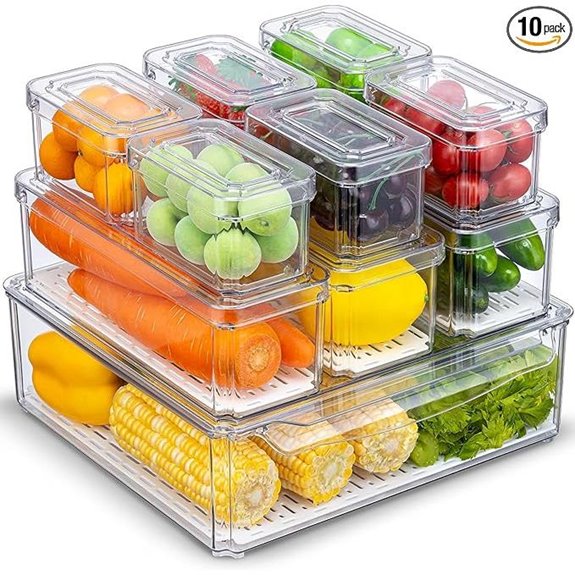 10-Pack Clear Refrigerator Organizer Bins with Lids