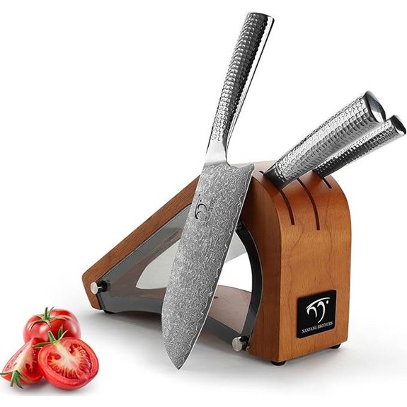 Damascus Kitchen Knife Set with Block (4 Pieces)