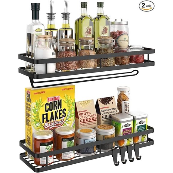 Wall-Mount Spice Rack Organizer with Hooks (2 Pack)