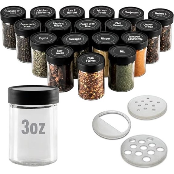 AllSpice 3” Glass Spice Jars 3 fluid ounces- 18 pack