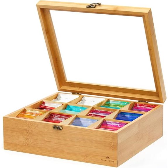 RoyalHouse Bamboo Tea Organizer with Clear Top
