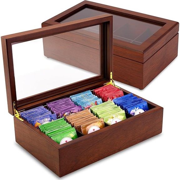 Luxury Wooden Tea Bag Organizer with 8 Compartments