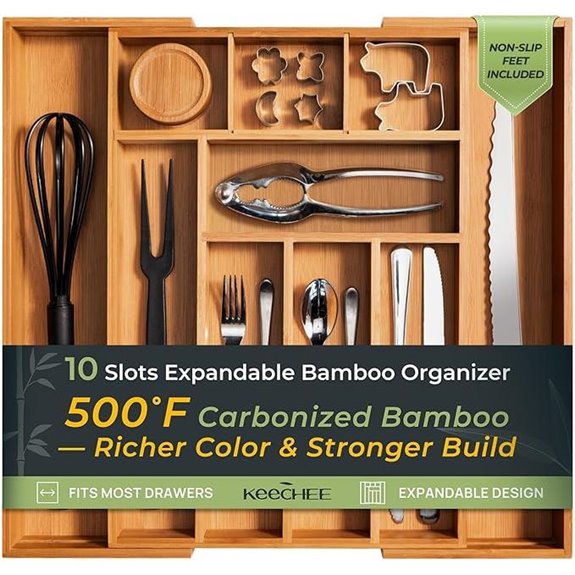 Carbonized Bamboo Expandable Silverware Organizer