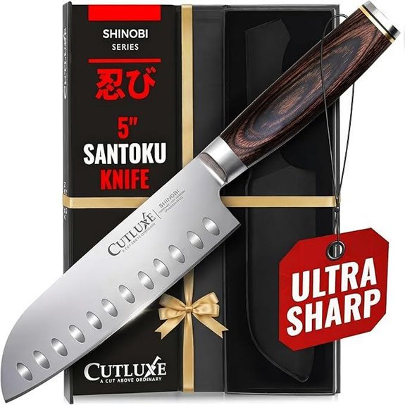 Santoku Knife 5 Inch High Carbon Steel Pakkawood Handle