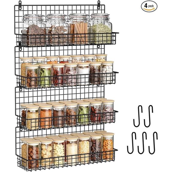 X-cosrack 4-Tier Wall Spice Rack with Hooks