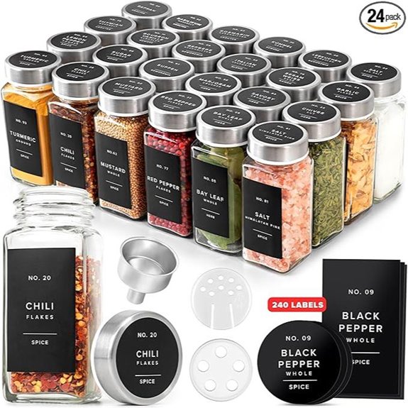 Glass Spice Jars with Labels and Steel Lids (24 Pack)