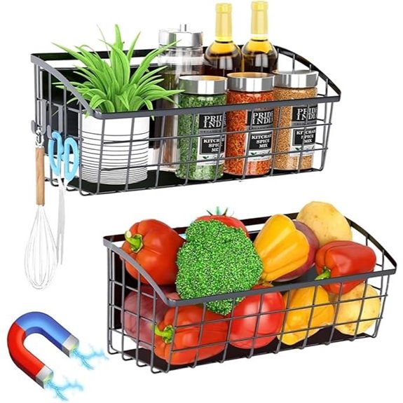 Magnetic Refrigerator Shelf with Hooks and Storage