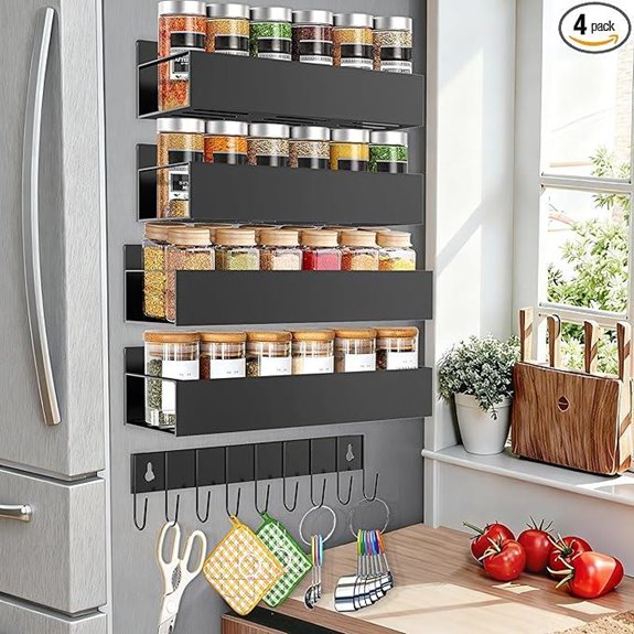 Magnetic Refrigerator Spice Rack with Hooks (4-Pack)