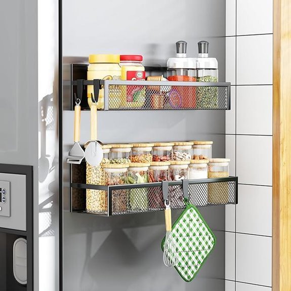 Magnetic Refrigerator Spice Rack with Hooks (2 Pack)