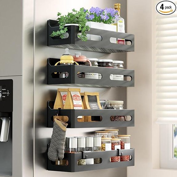 Magnetic Spice Rack Set with Hooks for Refrigerator