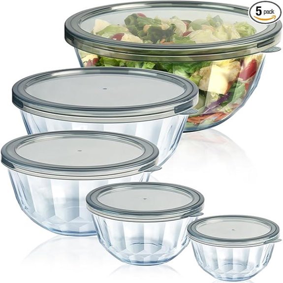 Freshmage Glass Mixing Bowls with Lids (5-Pack)
