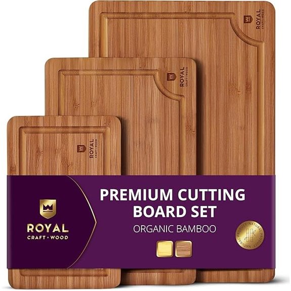 Royal Craft Wood Bamboo Cutting Board Set (3 Pcs)