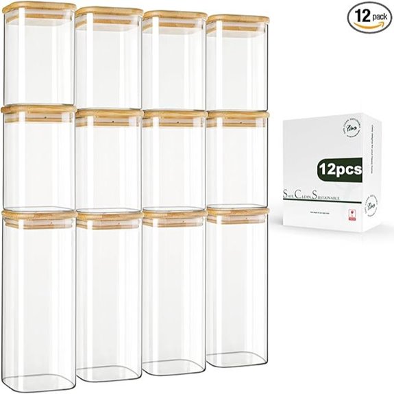 LIBWYS 12-Pack Square Glass Storage Jars with Bamboo Lids
