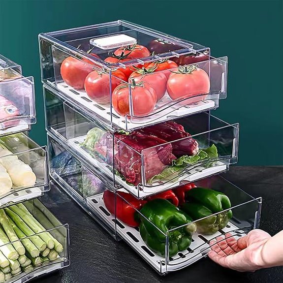 Diskary Stackable Refrigerator Organizer Bins (2 Large Drawers)