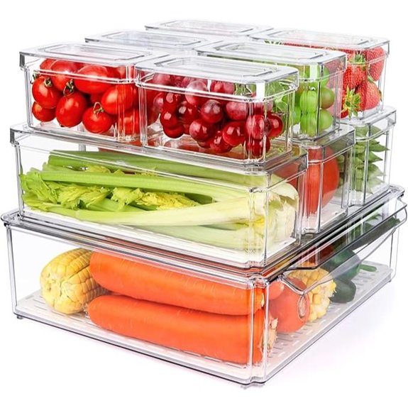 10 Pack Clear Refrigerator Organizer Bins with Lids