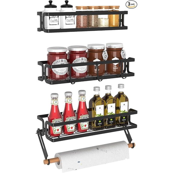 3-Pack Wall Mount Spice Racks with Towel Holder