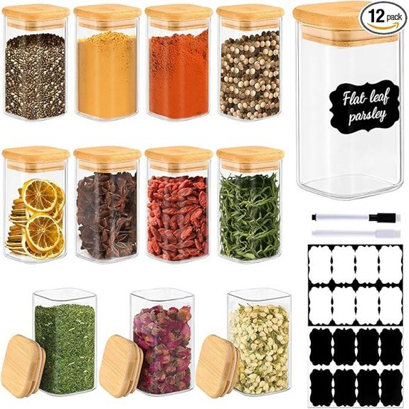 12 Pack 8 oz Square Glass Spice Jars with Lids