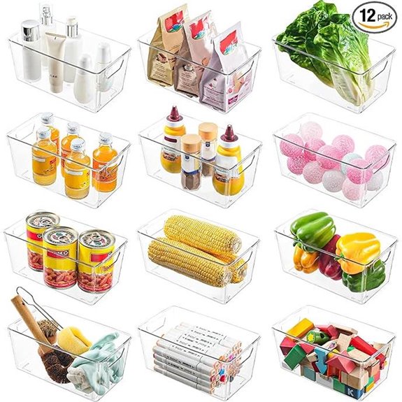 12 Pack Clear Plastic Storage Bins for pantry and fridge