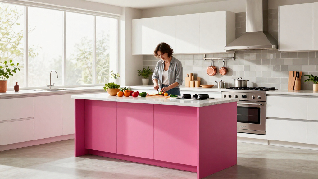A “Lifeless” Kitchen Got A European-Style Redo With A Pink Island