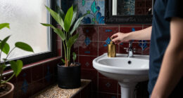 A Tiny Bathroom Went From Grimy To Cozy After A "Gothic-Aquatic" Redo